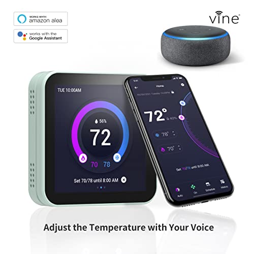 Vine Smart Thermostat For Home Tj-560, Wifi Programmable Thermostat, Compatible With Alexa And Google Assistant, Energy Saving, 4 Inches Touch Screen, C-Wire Required, Diy Installation, Green #TOP1