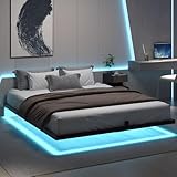 HOMBCK Floating Bed Frame King Size with Smart LED Lights, Modern Metal Platform, No Box Spring Needed/Easy to Assemble/Noise Free