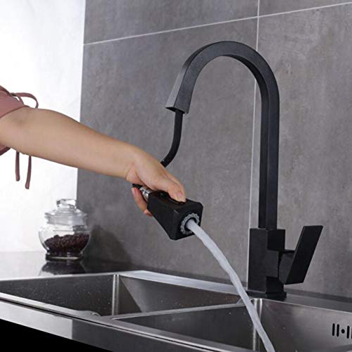 Kitchen Faucet All Copper Black Pull-Out Kitchen Faucet Square Hot Cold Rotating Sink Wash Vegetable Pot Expansion #TOP1