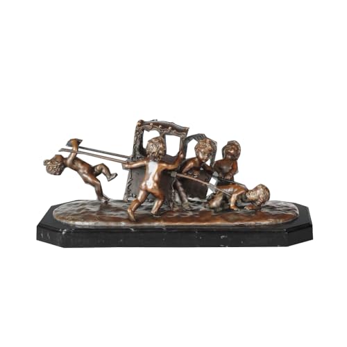 LONDAEE Sculpture en cuivre avec cinq enfants jouant avec des chaises de berline, statue en bronze, décoration de la maison