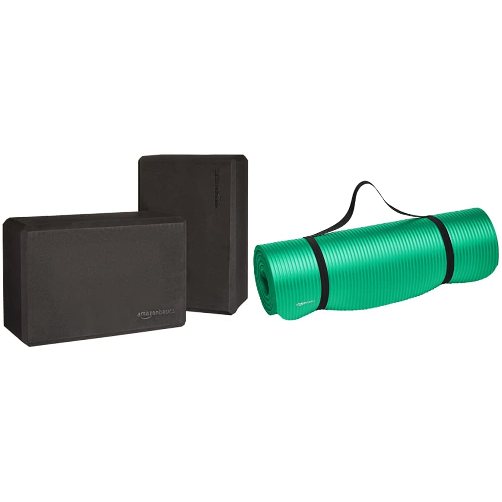 AmazonBasics Foam Yoga Blocks Set of 2, Black & 13mm Extra Thick Yoga
