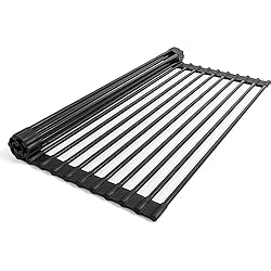 Fregadero Gotea Por Abajo Minismus Escurreplatos universal de acero inoxidable recubierto de silicona, 18 tubos, escurridor enrollable, resistente al calor, apto para lavavajillas, 33 x 43 cm