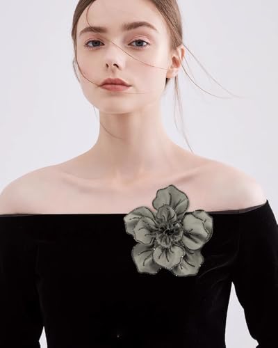Image of Fabric Rhinestone Flower Big Brooch Lapel Pins for Women Elegant Crystal Floral Brooches Pin for Dresses Suit Accessories Jewelry Boutonniere Corsage Wedding Party 5.5in