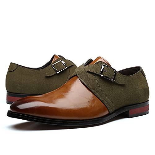 Dress Shoes for Men Slip On Monk Strap Black Burnished Toe PU Leather Anti-Slip Non Slip Resistant Outdoor (Color : Green, Size : 10.5)