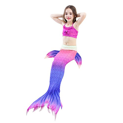 Swimmable Mermaid Tail Bikini 5PCS no Monofin Princess Girls Kids Swimwear Cosplay - Thumbnail 5