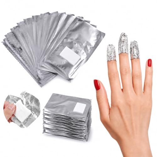100pcs Foil Nail Wraps for Gel Polish Removal Pre-Cut Aluminium Nail Foils with Lint-Free Cotton Pads Nail Wraps for Acrylic Shellac & Builder Gel Easy Nail Removal for Home & Salon Use