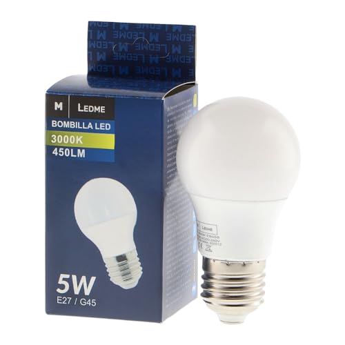 M Ledme - Bombilla Led E27 G45 5W, (Eq. 40W), Luz blanca Cálida (3000k), casquillo E27, 450 Lumen, IP20, Apertura del Haz de Luz 270°, Eficiencia energética y Bajo Consumo. LM7004