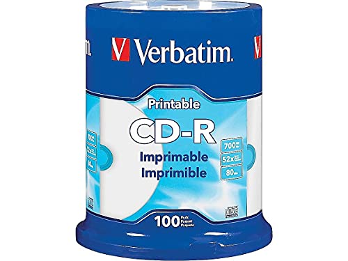 Verbatim(R) CD-R Printable Disc Spindle, White, Pack Of 100