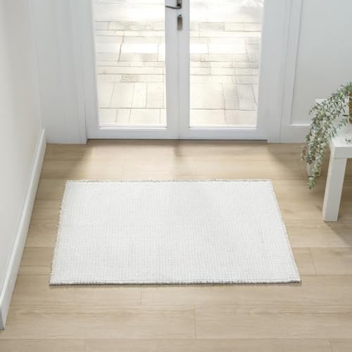 LUXE WEAVERS Machine Woven White 2x3 Area Rug, Indoor Stain-Resistant Fringed Carpet