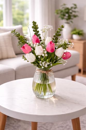 Image of Divyakosh Artificial Flowers for Home Decoration, Flora for Decor | Artificial Flowers for Vase (VASE NOT Included) Home Decor Items for Living Room, Ready-to-FitArtificial Tulip Flower Bunch |
