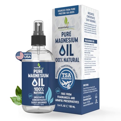 Pure Magnesium Oil Spray 3.4oz Travel Size - Topical Magnesium Spray for Sleep Extra Strength - Less Sting - Less Itch - 100% Natural and Organic Oil - TSA Approved - Made in USA