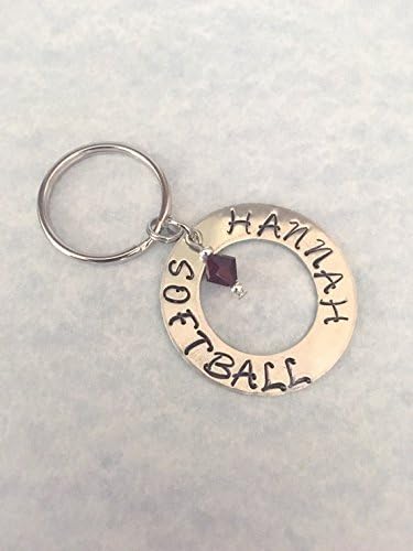 Personalized Sport Hand Stamped Swarovski Crystal Birthstone Name Keychain
