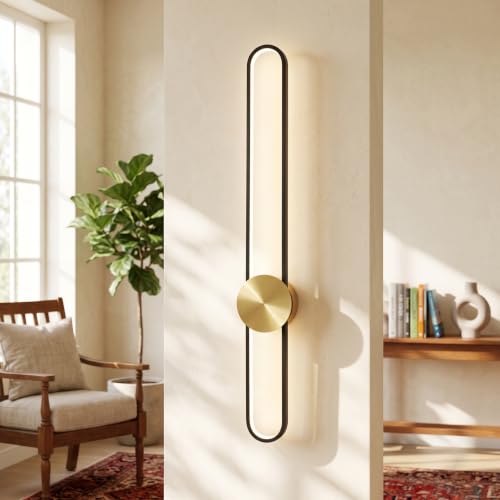 Image of JAYMP Modern Wall Sconce 4000K Dimmable LED Wall Light Fixture, Hardwired Wall Lamp for Living Room, Dining Room, Bedroom, Hallway, Lobby, Entryway, 1 Pack (Brushed Black, H90cm /35.4inch)