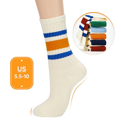 Zando Women's Striped Retro Vintage Calf Socks - Sporty & Casual Cotton Socks3