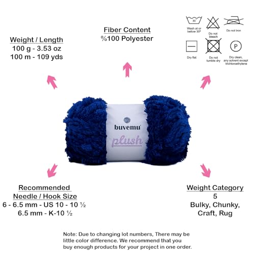 Image of Plush Faux Fur Bulky Yarn, Super Soft Fluffy Fuzzy for Knitting Crocheting Crafting, 100 Gram (3.53 Ounces) 109 Yards (100 Meters) (Navy Blue) (3 Skeins)