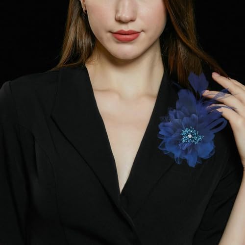 Image of Extra Large Flower Brooches for Women Lapel Pins Dainty Fabric Brooches Big Camellia Lady Flower Fascinator Hatpin Hair Clip for Wedding Prom Party Dance Banquet Ceremony Clothes Accessories Jewelry