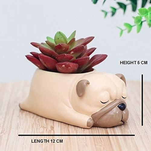Image of Cute Sleeping Puppy Succulent Planter Pot | Dog Resin Flower Pot, Small Indoor Plant Holder for Succulents, Cactus & Herbs, Decorative Animal Planter