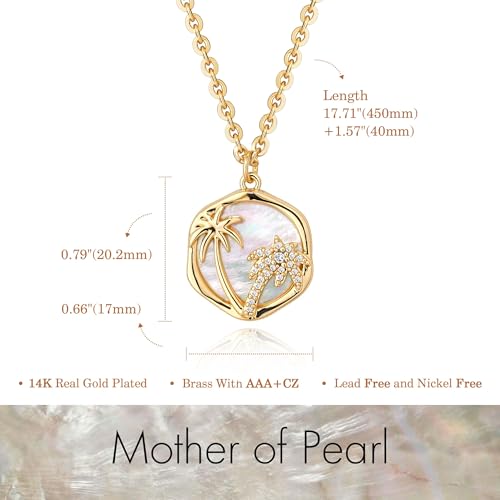Fettero Dainty MOP Necklaces for Women, 14K Gold Plated Heart Cross Teardrop Pendant Cute Charm Neclace Delicate Pearl Beach Gold Necklace for Women Jewelry Gift