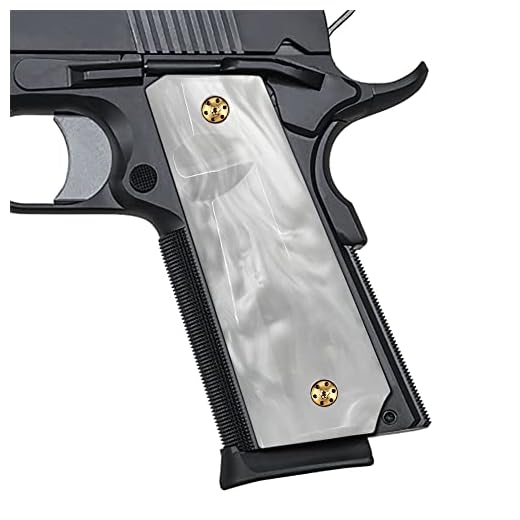 Cool Hand 1911 Grips, Full Size Government Commander, High Polished Synthetic White Pearl, Screws Included, Ambi Safety Cut