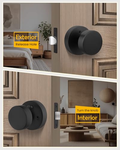 Image of Goldenwarm Black Door Knobs Interior Privacy, Zinc Alloy Keyless Matte Black Door Knobs for Bedroom Bathroom, Heavy Duty Interior Door Knob - Adjustable & Reversible (12 Pack)