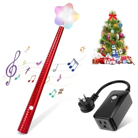 Magic Christmas Light Wand,Wireless Remote Control Outlet for Christmas Tree Lights and Home Decoration Lights,Remote Magic Switch Kit with Music Surpised for Kids,Red Cover