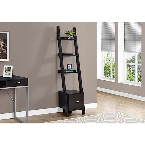 Monarch Specialties Bookshelf, Bookcase, Etagere, Corner, Ladder, 69" H, Office, Bedroom, Laminate, Brown, Contemporary, Modern #TOP6