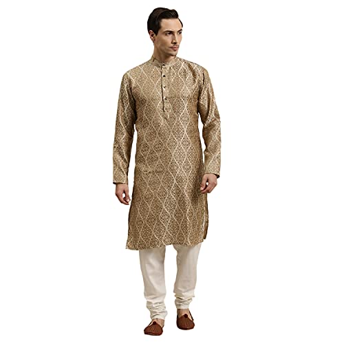 Image of Sojanya (Since 1958 Men'S Cotton Linen Blue Foil Printed Only Long Kurta
