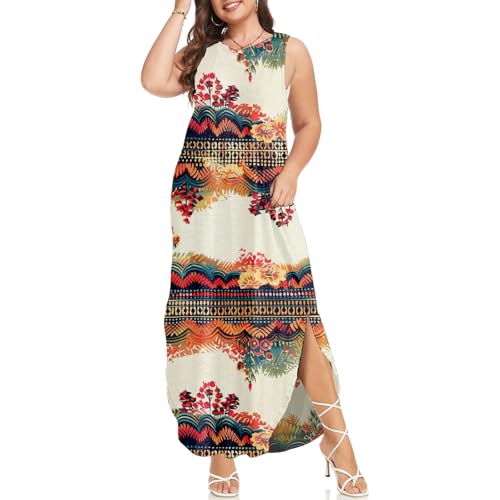 Image of Wolddress Womens 2026 Plus Size Sleeveless Tank Dress Casual Loose Sundress Split Summer Beach Long Maxi Dresses with Pockets