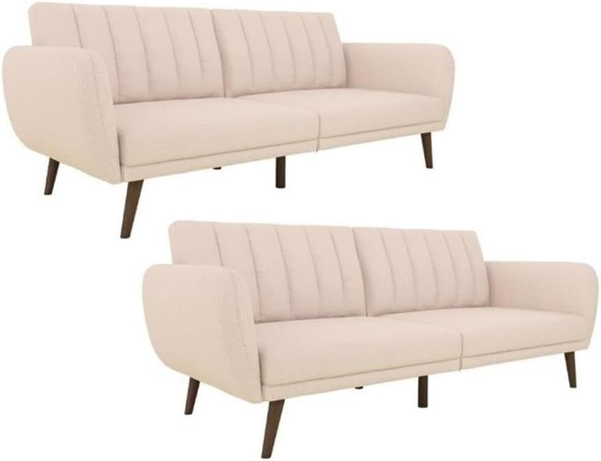 2 Piece Upholstered Linen Sleeper Sofa Set in Pink