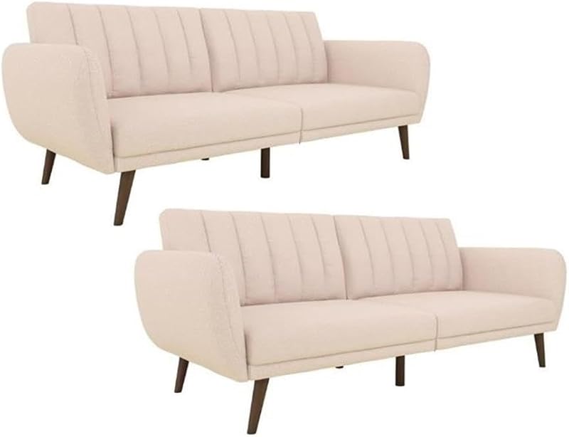 2 Piece Upholstered Linen Sleeper Sofa Set in Pink