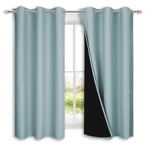 Image of NICETOWN 100% Blackout Lined Curtains, Sky Blue, 1 Pair, 42 inch Width x 63 inch Length Each Panel, 2 Thick Layers Completely Blackout Window Treatment Panels Thermal Insulated Drapes for Kitchen