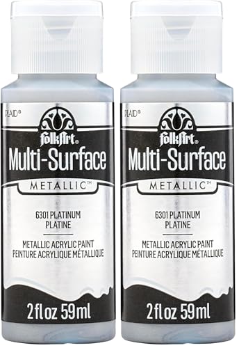 Image of FolkArt Multi-Surface Metallic Paint in Assorted Colors (2 oz), Metallic Platinum (Pack of 2)