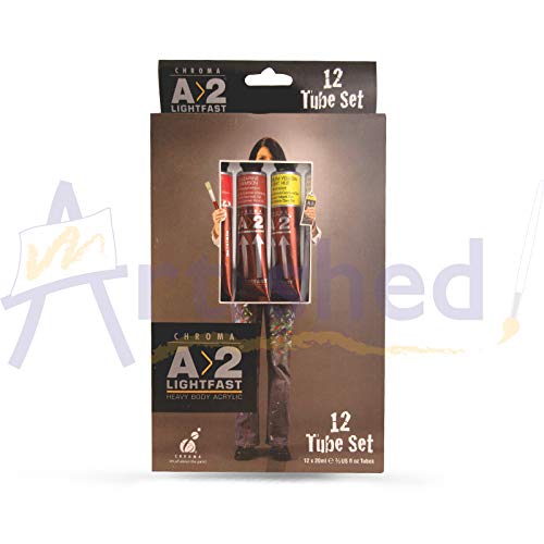 Chroma Art Student's A2 Acrylics - Set of 12 Colors - 20 ml Tubes