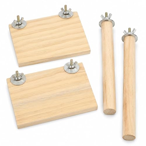 Image of LOGOFUN 4 Pcs Birds Wooden Perches and Stand Stick Parrot Stand Perch Platform Bird Cage Accessories