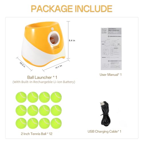 WEUYUY Automatic Dog Ball Launcher, with 12PCS Tennis Ball 3 Adjustable Distances Settings, Rechargeable Ball Launcher for Dogs,Interacive Dog Toys Thrower Machine Perfect for Small Dogs（Orange） - Thumbnail 4