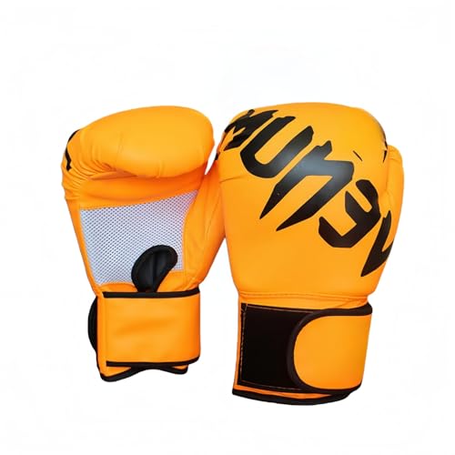 ボクシンググローブ PU製 | 6オンス/8オンス/10オンス/12オンス | 通気性・EVAクッション内蔵 | トレーニング/キックボクシング/総合格闘技/空手/サンドバッグ練習に最適 | 男女兼用・子供用対応 (6oz,オレンジ)