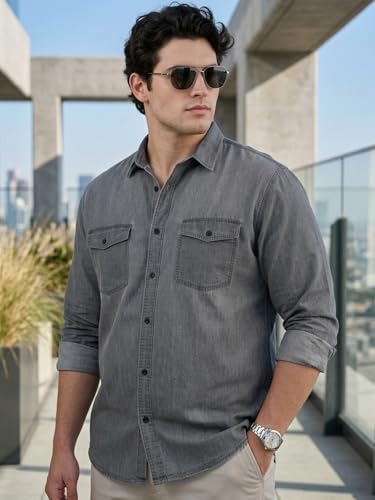 Image of Urbano Plus Men's Full Sleeve Regular Fit Casual Denim Shirt