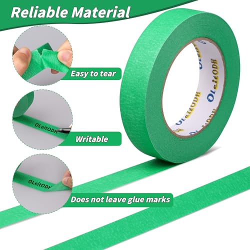 Image of Oleitodh 15 Rolls Green Painters Tape Bulk 1 inch x 825 Yards, Painters Masking Tape No Residue Wall Painting Tape Artist Tape Trim Edge Finishing Tape for Wall Painting Decoration DIY Supplies