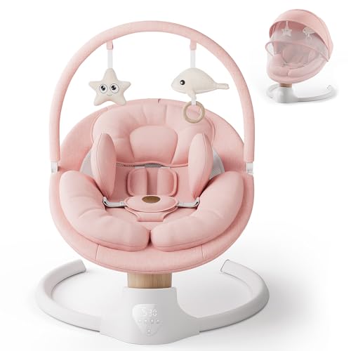 Image of Baby Swings for Infants, FasonBaby Electric Baby Swing with 10 Preset Melodies, 5 Speeds, Remote Control and Bluetooth - Portable Infant Swing for Indoor and Outdoor(Pink)