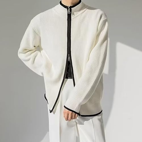 Men's Ribbed Full Zipper Soft Sweater Stand Collar Long Sleeve Casual Sweater Fashion Cardigan Kint Sweaters3