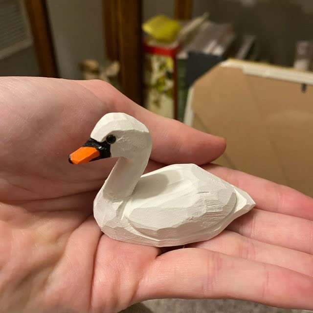 Swan Figurine Decoration Wood Goose Love Bird Statue Art Miniature Carved Small Animal Sculpture…, White - Image 2