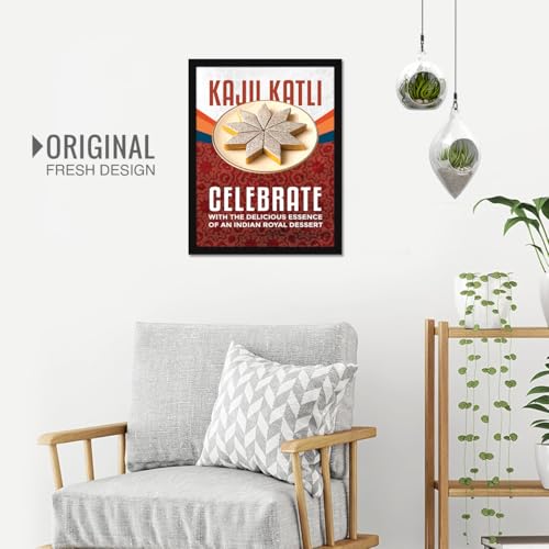 Image of Chaka Chaundh - kaju barfi wall art poster frame Sweets Mithai shop and confectionery store wall art framed quotes decor item - Restaurant cafe food Deserts poster frame decoration items - 14 X 11 inches