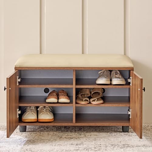 Image of Home Centre | Addison | 12 Pair | Engineered Wood | Shoe Cabinets | Walnut | 1 Year Warranty