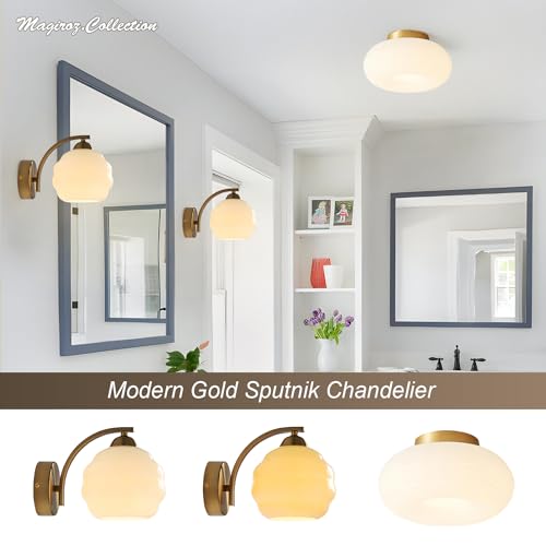 Image of Gold Wall Sconces Set of 2 Modern Industrial Bathroom Vanity Sconces Wall Lighting Indoor Brushed Brass Wall Sconces Golden Globe Glass Wall Lamp for Bedroom, Living Room MCL13W-2 (2Pack)