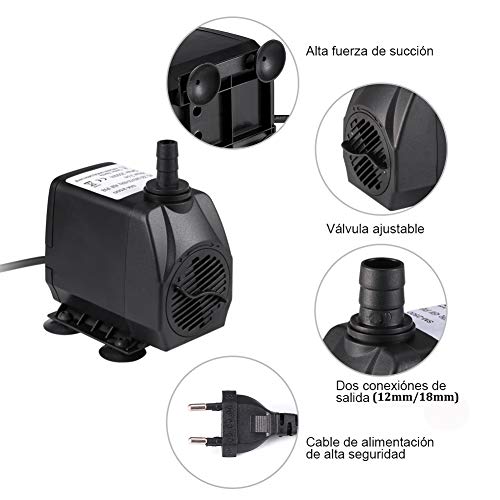 Miniatura 4 de Homvik Bomba De Agua Sumergible 2500l H 45w Para Acuario Estanque Pecera Fuente Circulación De Agua Dulce Y Marino Con 2 Boquillas 2.5m De Altura