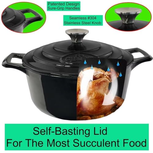 Image of La Cuisine Enameled Cast Iron Dutch Oven Casserole Pot with Lid, Internal Matte Black Enamel Coating 5 QT 10.5 inch / 26cm O For GalssTop Stove, Oven-Safe 550F /276C Glossy Black
