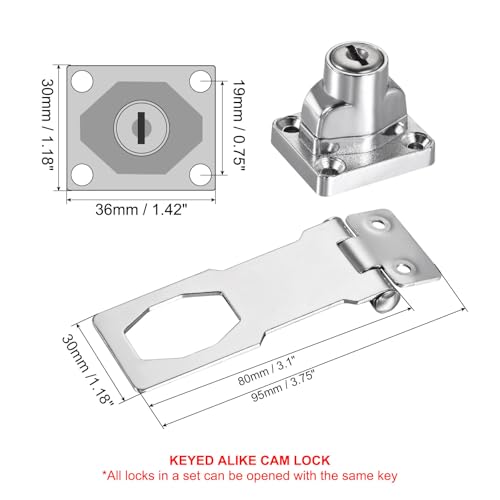 Image of PATIKIL Keyed Hasp Locks, 2 Pack 3 Inch Twist Knob Locking Hasp Zinc Alloy Safety Hasp Latches with Keys Keyed Alike for Cabinet Small Door, Silver
