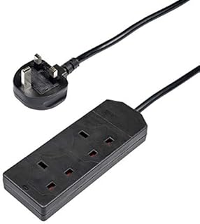 Invero 2 Way 2M Metre Gang Double Socket Power Mains Extension Lead Cable British Approved 13A Amps - Black