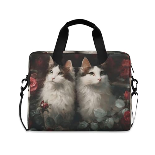 Bolso bandolera para laptop con diseño de flores y gatos miniatura 1