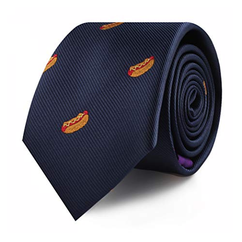 AUSCUFFLINKS Hot Dogs for Men Sausages Hot Sausage Dog Necktie for Him | New York Hotdog | Skinny Neckties | Present for Work Colleague | Bday Gift for Guys (Hot Dog)